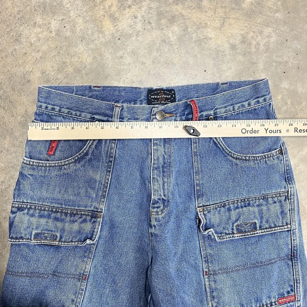 Vintage Y2K Jeans Baggy 33x30 Blue Denim Cargo Oversized JNCO Style Skate Widele - Picture 5 of 6